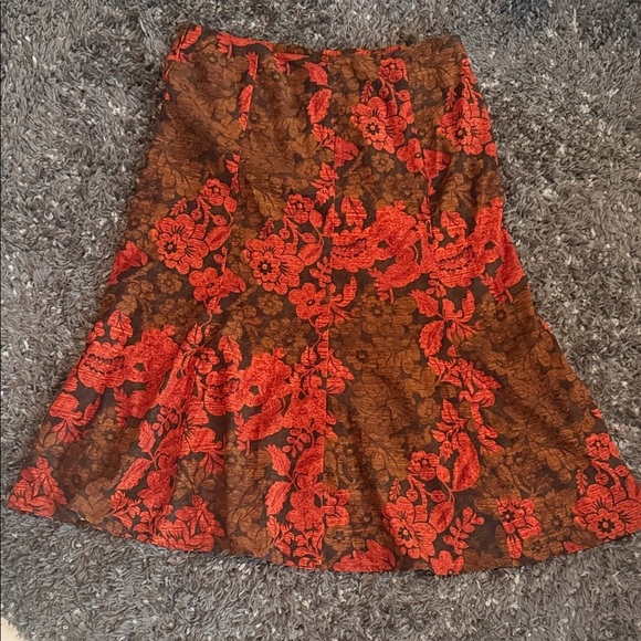 CAbi Dresses & Skirts - CAbi Red and Brown Floral A-Line Skirt